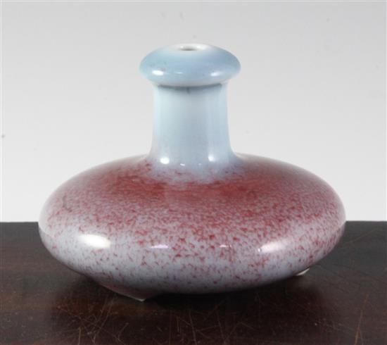 A Chinese claire-de-lune and copper red glazed bottle, height 8cm